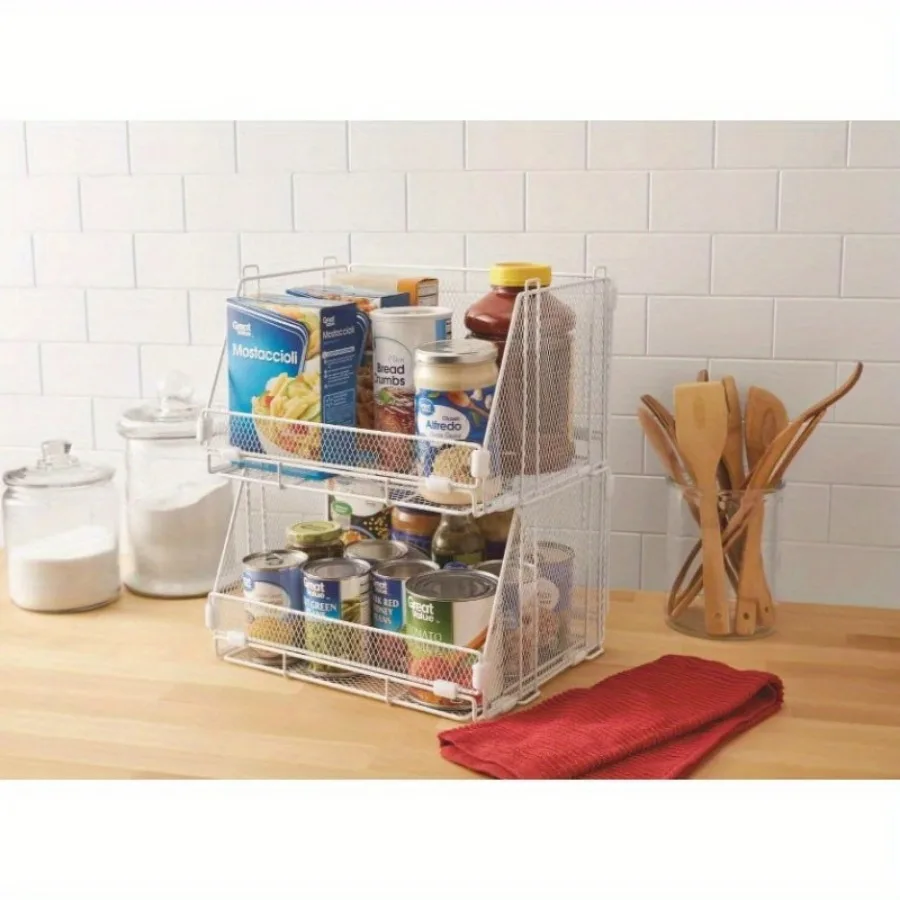 Cestas empilháveis e dobráveis de 2 pacotes, brancas, com clipe, construção de arame durável