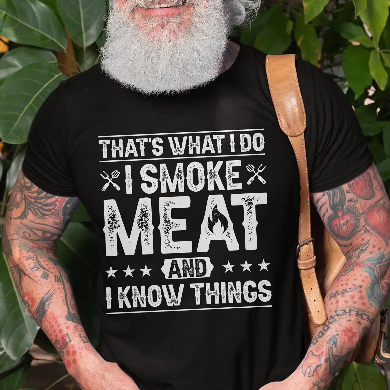 Men's I Smoke MeaT T Shirt Funny BBQ Barbecue Dad Birthday Grandpa Papa s For Men vintage Washed Soft Stretched Casual
