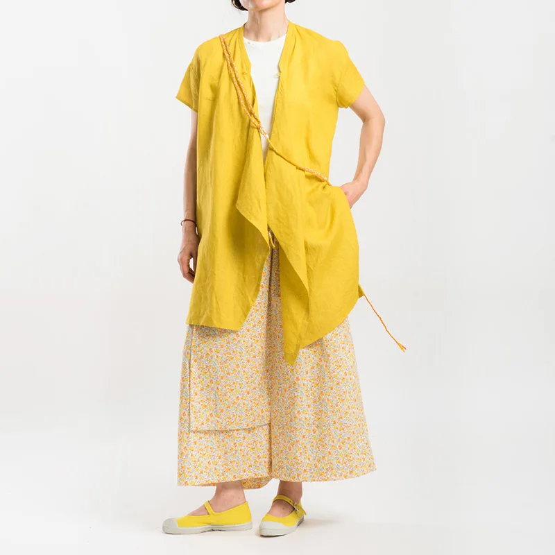 

Женский льняной кардиган Urbantribe Ci Villagers CF3993 с асимметричным кроем, открытый, тонкий, летний, с V-образным вырезом