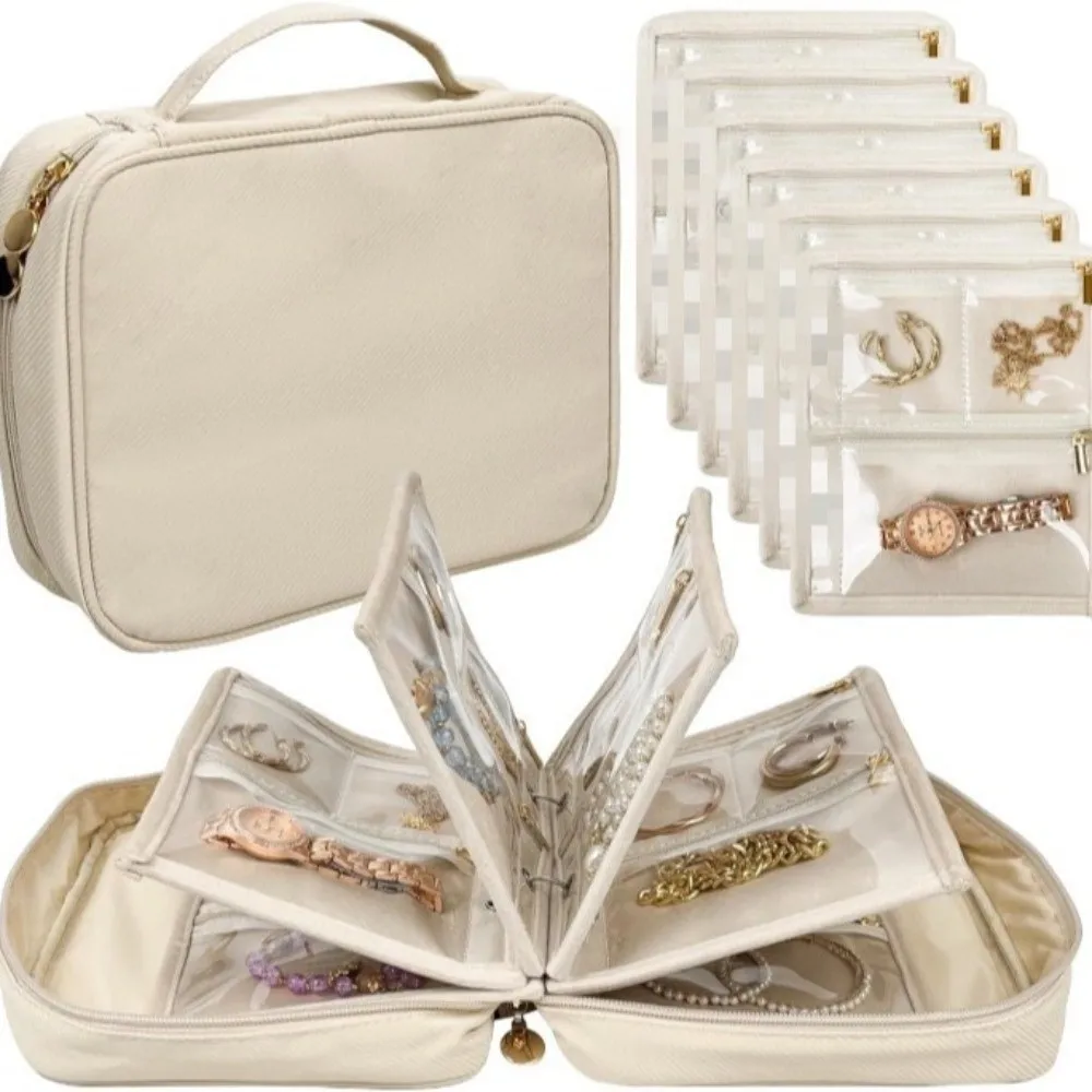 Transparent PVC Jewelry Display Bag Zipper Container Necklace Ring Packing Bag Storage Case Multi-Layer Earrings Organizer Women