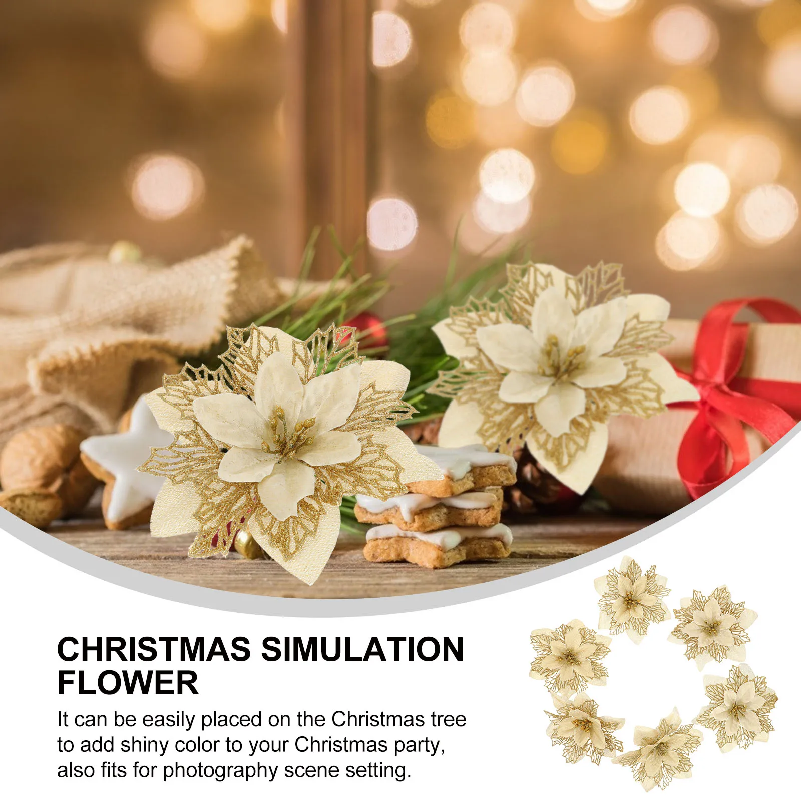 

10 Pcs Christmas Flower Artificial Ornament Party Ornaments Glitter Decoration Decorations Simulation Prop Balance Flowers