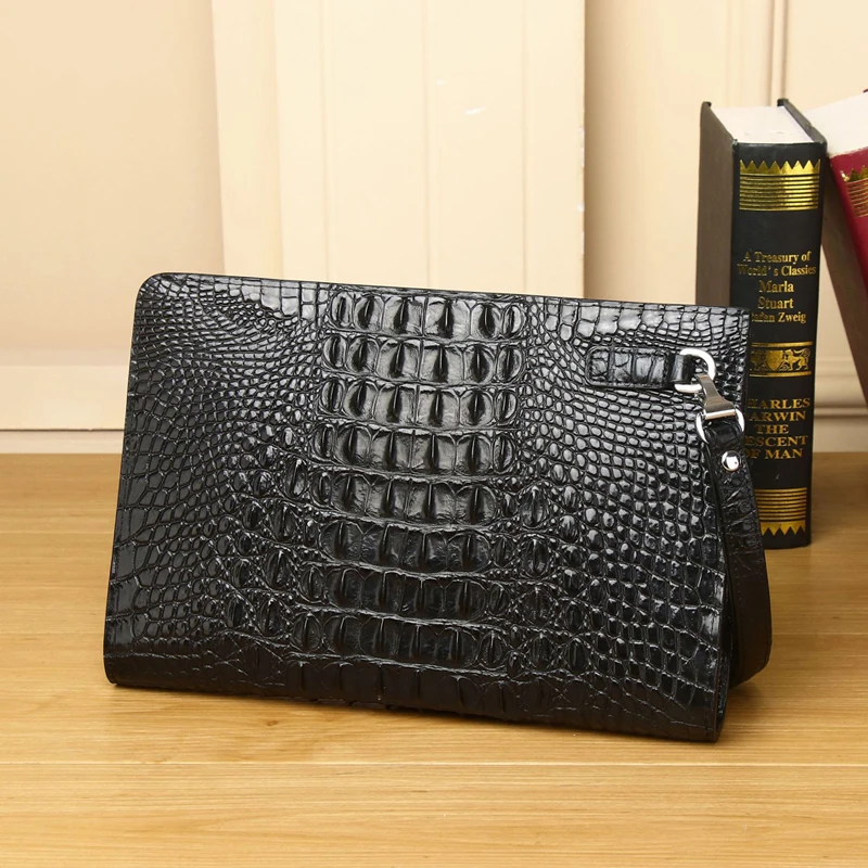 2023 Winter New Men's Crocodile Clutch Bag Briefcase High-quality Real Cowhide Envelope Clutch Bag Large Capacity Men's Bag