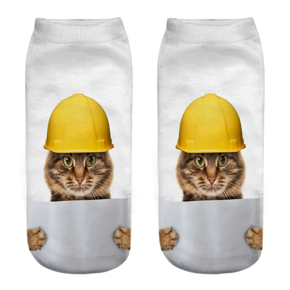 New 3D Print Cartoon Women\'s  Socks Funny Cute Cat Lovely Animal Pattern Girls Happy Low Ankle Sokken