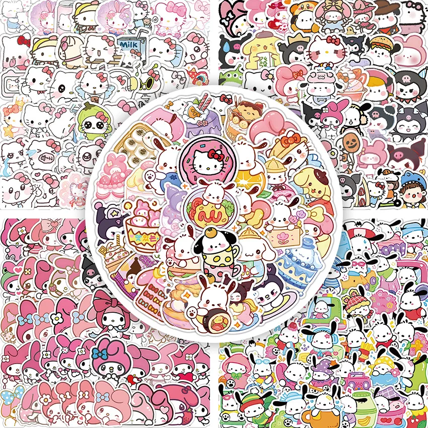 Lindas pegatinas creativas Sanrio dibujos animados Kuromi Melody Hello Kitty decoración de cuentas de mano pegatinas impermeables