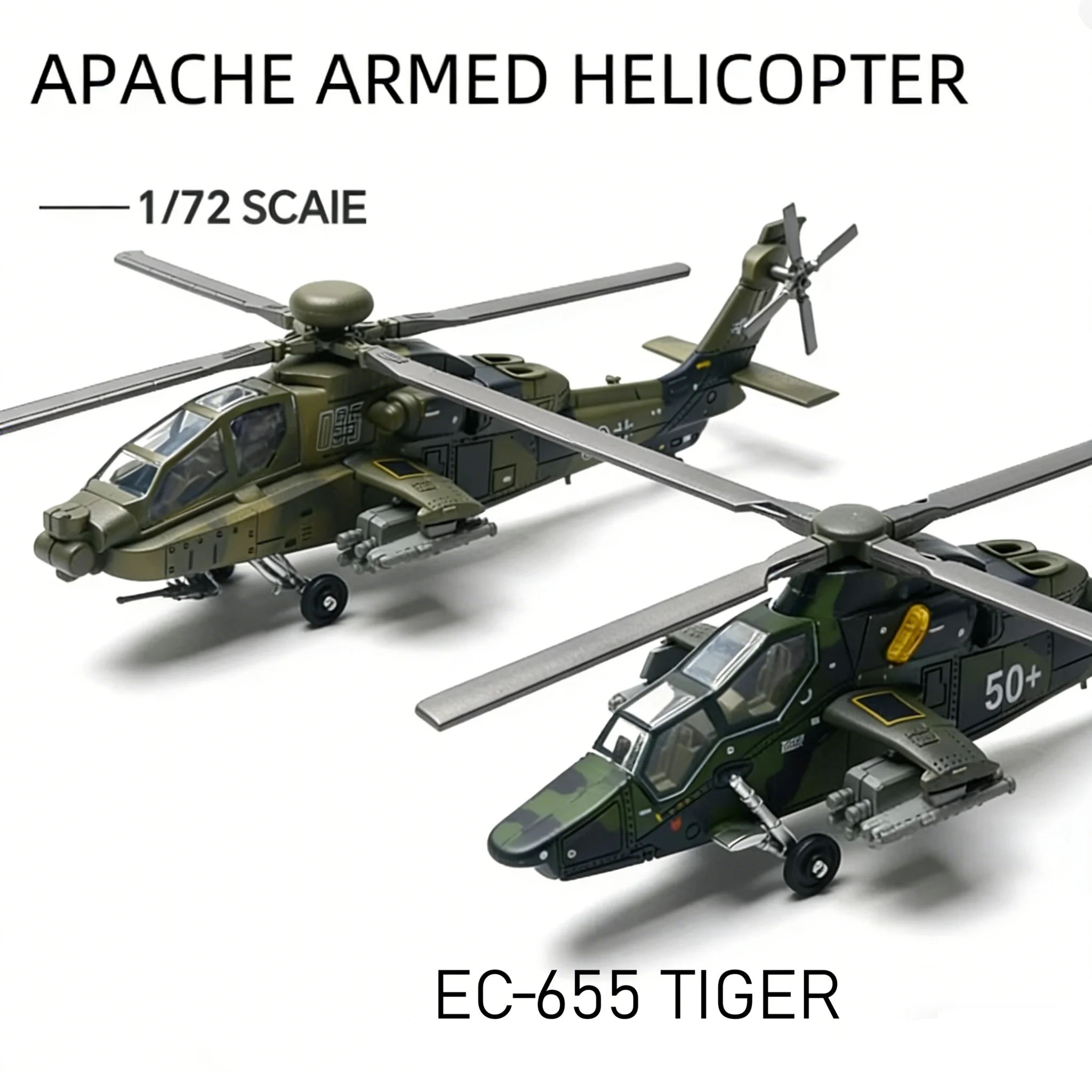 1:72 Scale Military Helicopter Model Plastic Snap-Fit Kit AH-64 Apache & EC-665 Tiger Assembly Puzzle Toy for Collection Gift #M