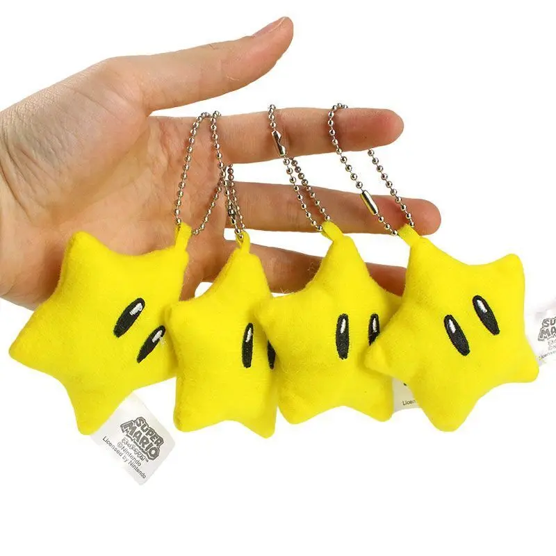 Kawaii Game Super Mario Bros Keychain Cute Toys Yellow Star Bag Pendants Kids Collectible Adorable Doll Birthday Christmas Gift