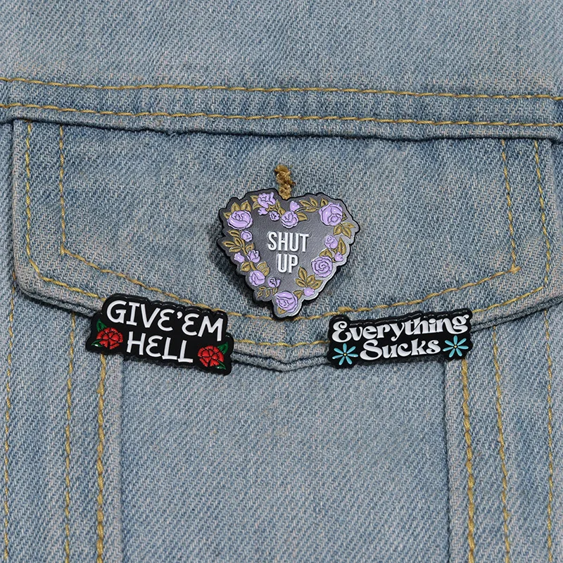 Trend Letter Cartoon Brooch Flower Heart Anxiety Yes No Pill Blood Bag Sofa Lavender Where Can I Go Badge Punk Pins Jewelry Gift