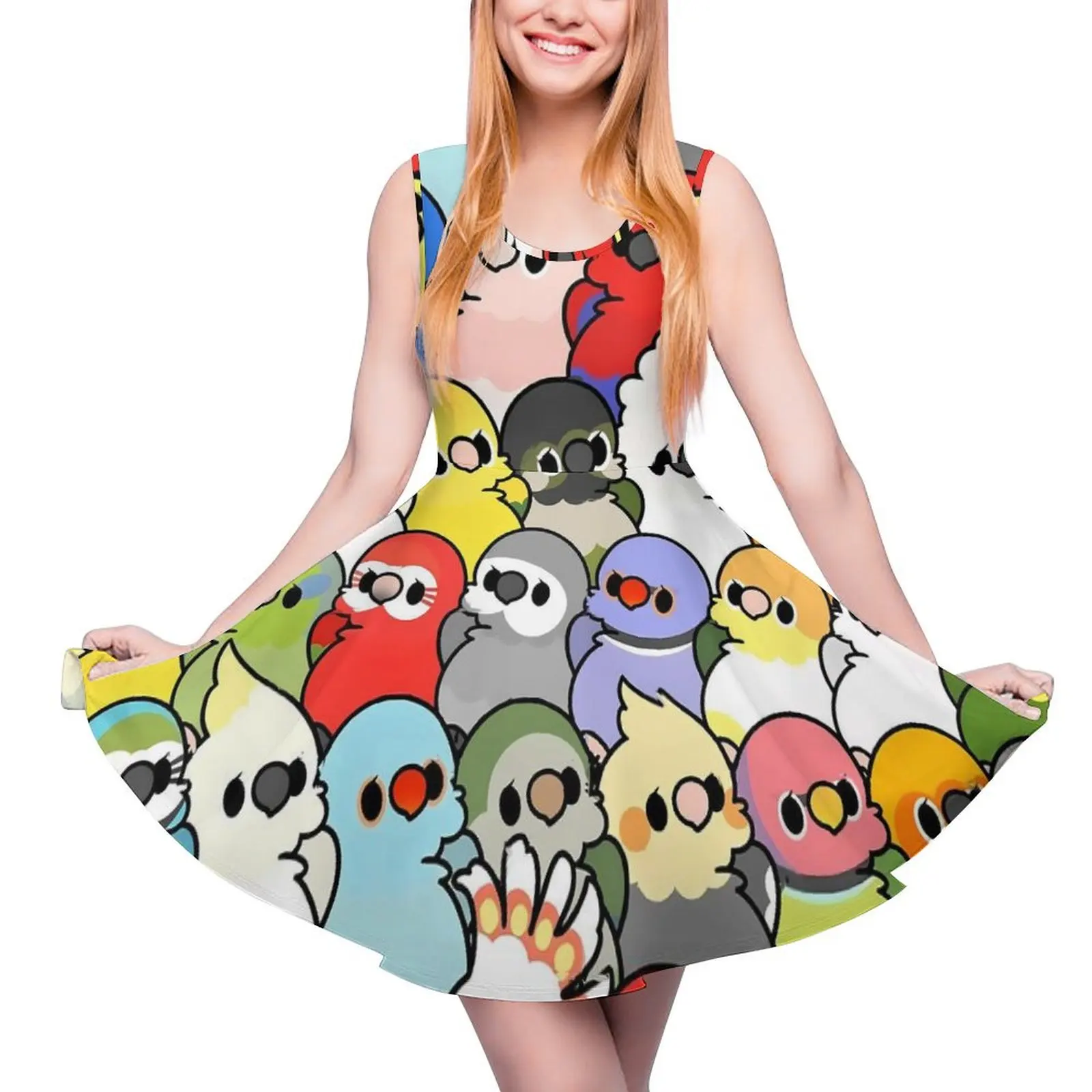 

Colorful Bird Dress My Birdness Beach Dresses High Waist Casual Custom Skate Dress Female Oversized Vestidos