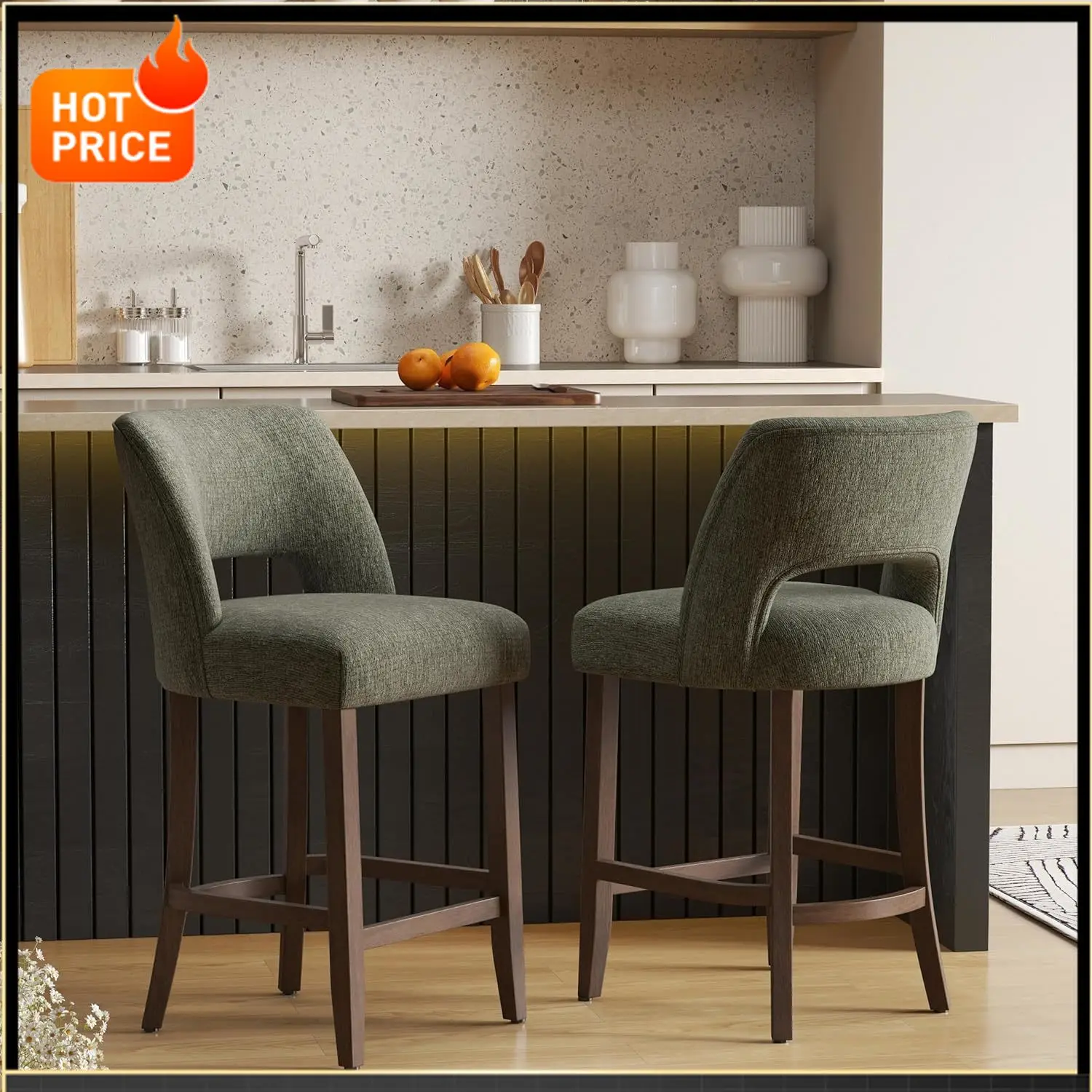

BestsellerBestsellerBar Stools Set of 2, Upholstered Counter Height Bar Stools, Modern Counter Stools with Wood Legs for Kitchen
