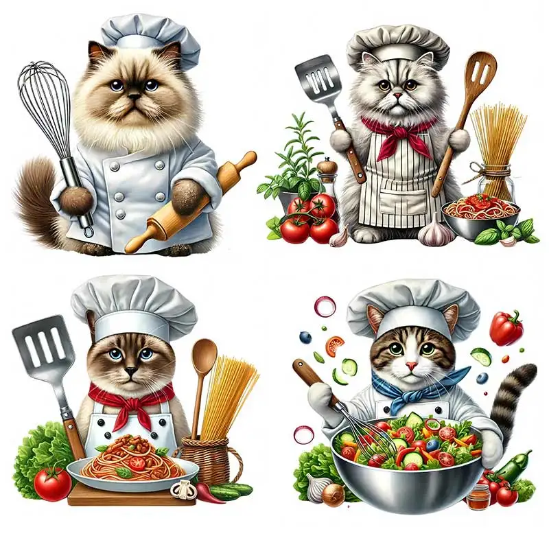 Funny Cat Chef Wall Stickers Kitchen Decoration Dining Room Living Room Cabinet Refrigerator Home Decoration Decals  M1277