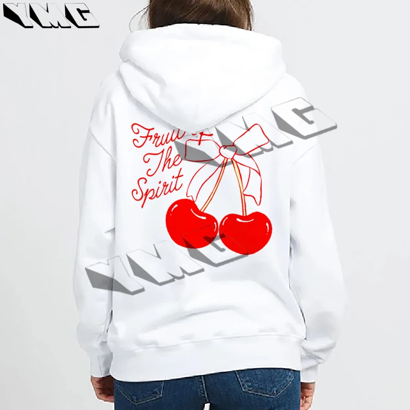 Y2K Cute Cherry Printed Thick Cotton Hoodie Women's Casual Hoodie Retro Hoodie Autumn Extra Large Loose Hoodie Sportswear E-girl