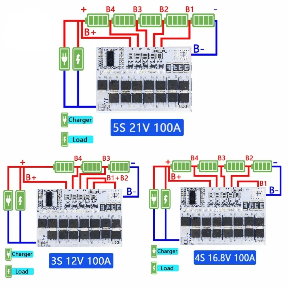 3s/4s/5s BMS 100a 3.7V 12V16.8V 21V Li-ion Lmo Ternary Lithium Battery Protection Circuit Board Li-polymer Balance Charging