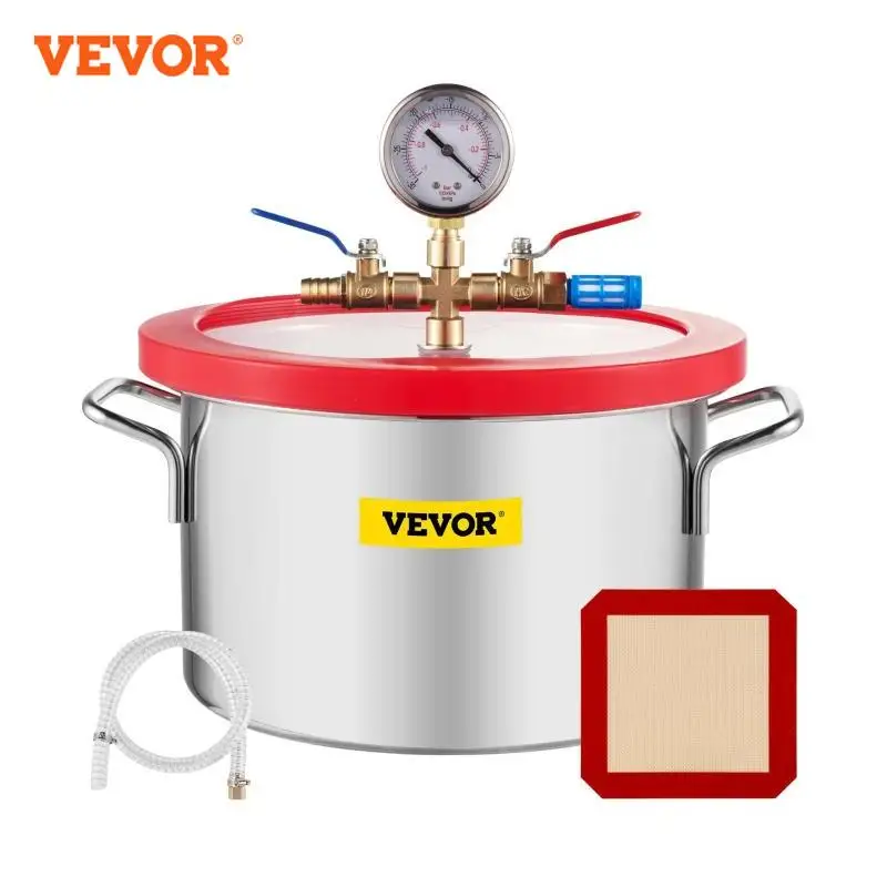 VEVOR Stainless Steel Vacuum Chamber 1.5-5 Gallon Vacuum Degassing Chamber Glass Lid Silicones for Gas Extraction and Protect Fo