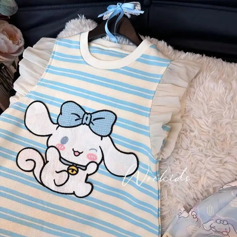 Robe d'été Cinnamoroll Kawaii pour filles, jupe de princesse mignonne et douce, jupe en gaze pour enfants, cadeau de vêtements pour enfants, mode