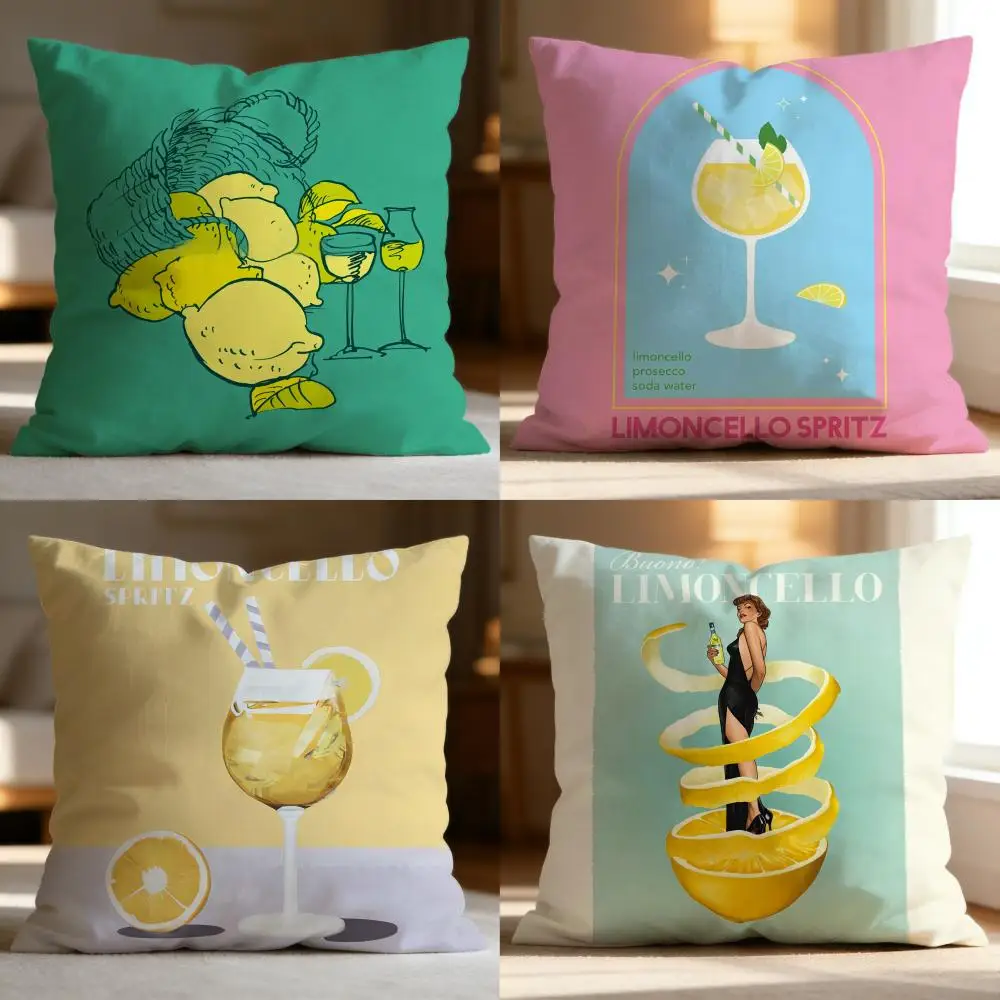 Popular Limoncello Cocktail Cushion Cover Soft Washable Pillow Case Multi-Scene for Couch Bed Travel Office Use