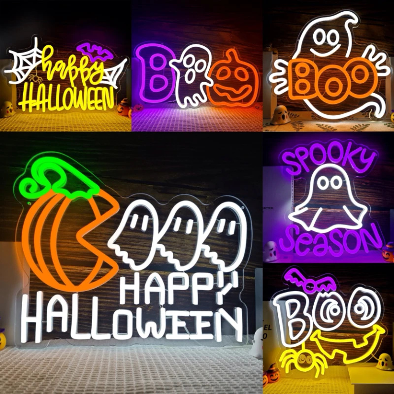 

XM Halloween Neon Ghost Pumpkin Neon Sign Home Decor USB-Powered LED Bedroom Party Decor Kids Playroom Holiday Gifts Decoration