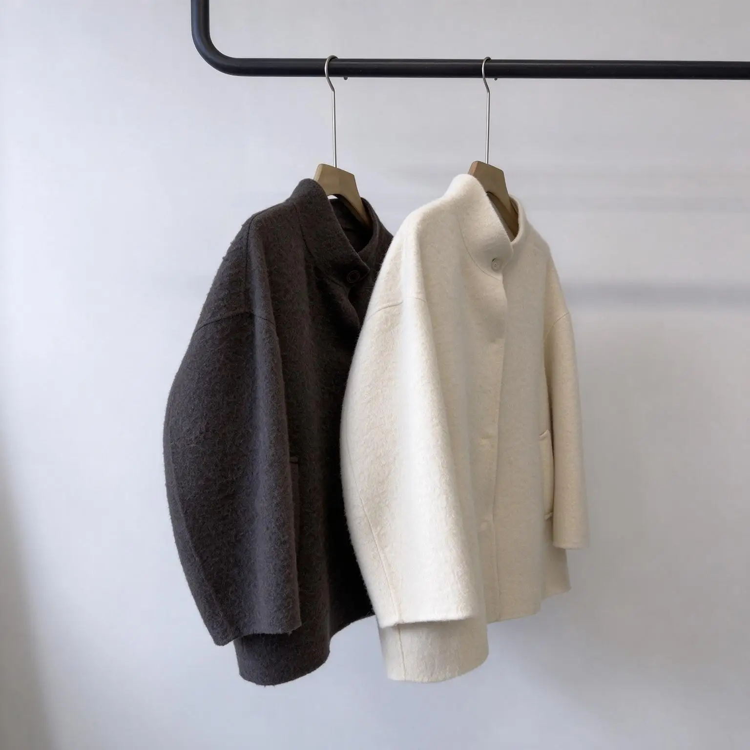 Women Stand Collar Wool Blend Coat Loose Oversized Single Button Solid Warm Winter Outerwear