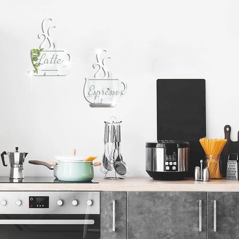Cup graphic mirror sticker acrylic wall sticker background wall decoration sticker window kitchen restaurant wall layout