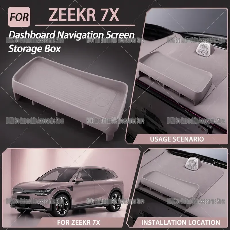 For ZEEKR 7X Dashboard Navigation Screen Storage Box 2024 2025 LHD Interior Console Organizer Tray Accessories
