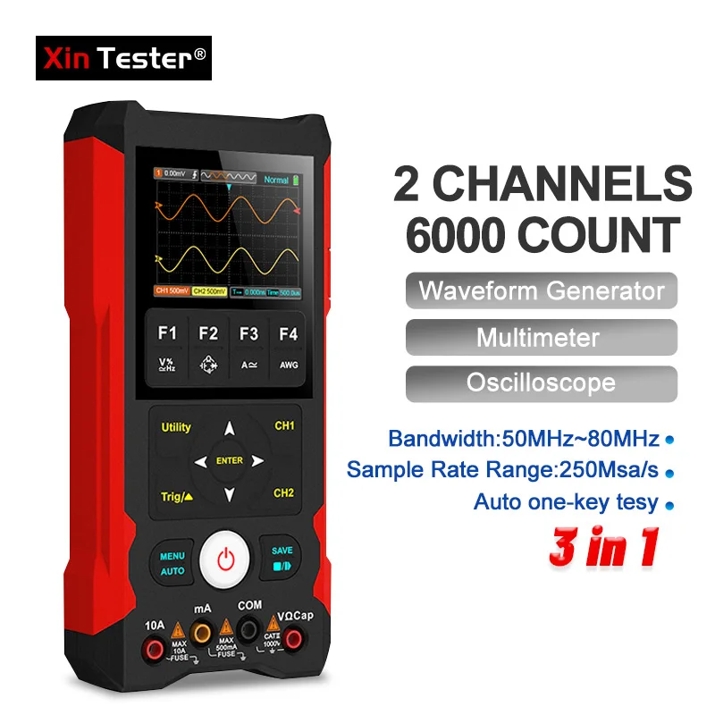 Xin Tester Digital Multimeter Tester+80MHZ 2CH Oscilloscope +Singal Source 3 In 1 Test Instrument