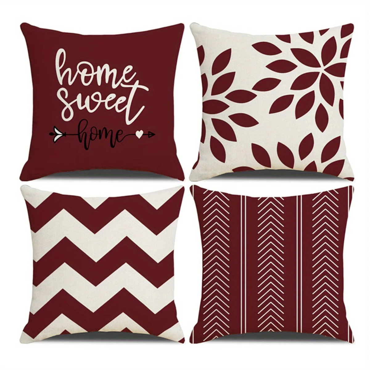 Burgundy and white geometric patterned pillowcases, suitable for living room and bedroom decoration, pillow insert not included.