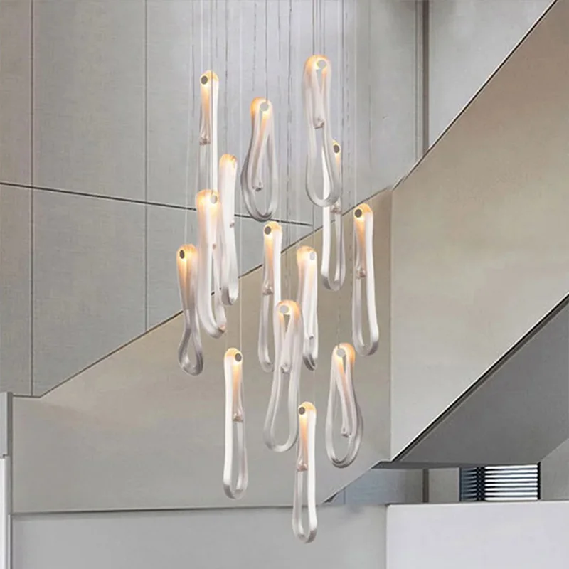 

Nordic LED glass ceiling chandelier, ribbon lampshade, suitable for living rooms and stairwells, metallic lustre, dimmable