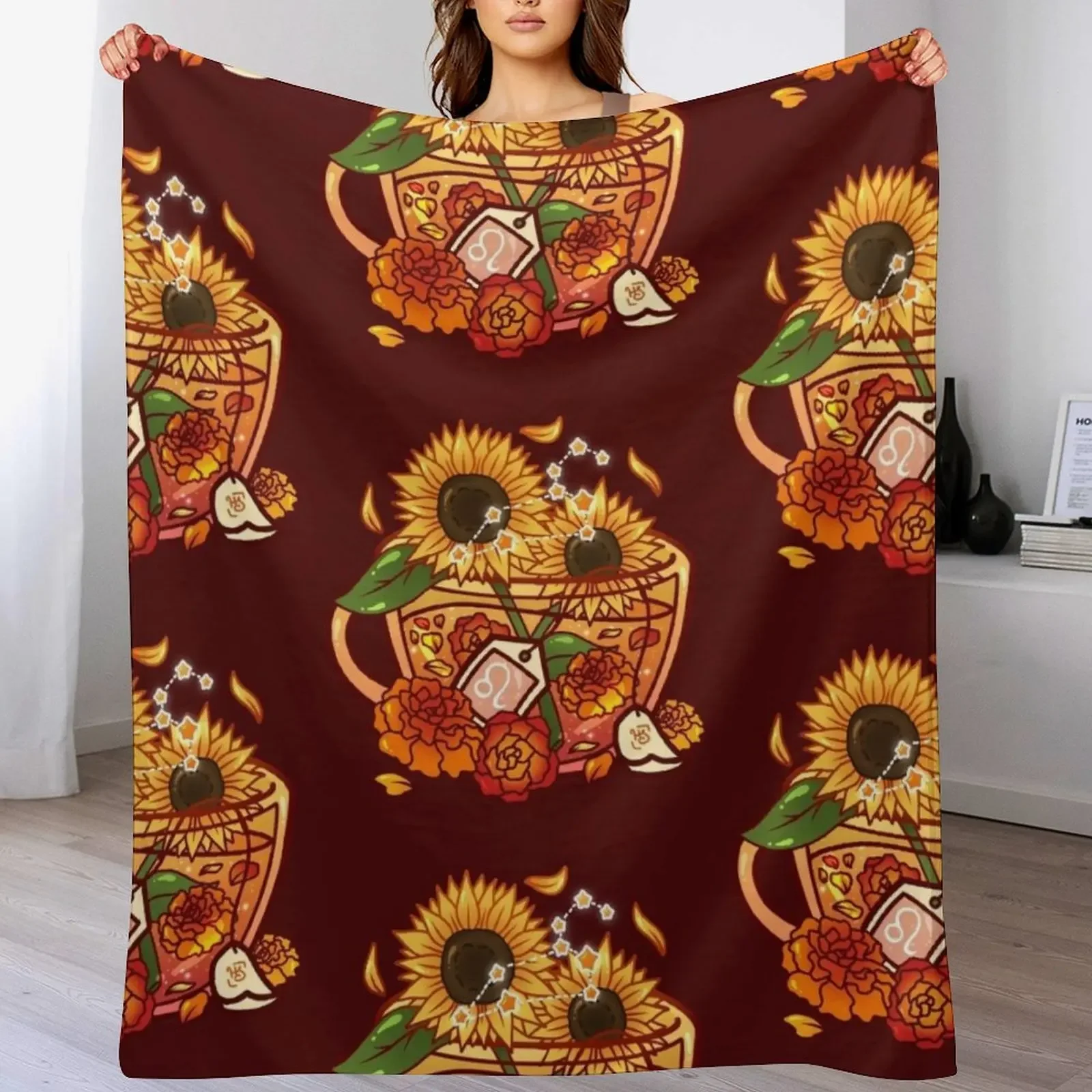 Leo Zodiac Teacup Throw Blanket Breathable Lightweight Blanket for Adults Kids