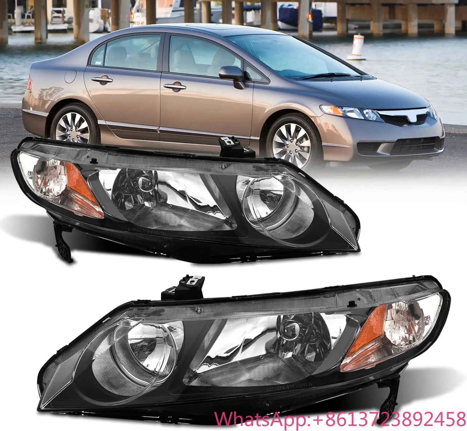 

Headlights Assembly Compatible with 2006 2007 2008 2009 2010 2011 Honda Civic 4-Door Sedan Headlamp Replacement for 06-11 Civic