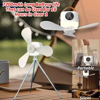 7200mah Camping Fan Outdoor Tent Canopy Ceiling Fan Long Battary Life Mini Portable Fan Air LED Lights Lighting Remote Control