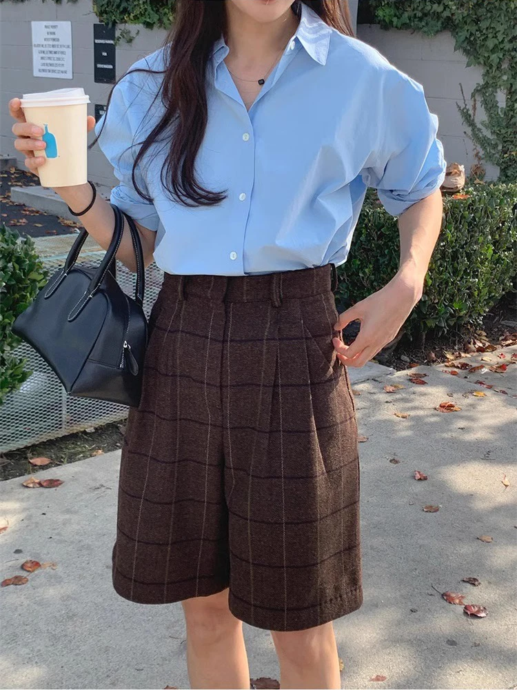 Blue Long Sleeve Shirt Women's Spring Autumn New Style Elegant Beautiful Fashionable Small Top Cotton Collar Loose Fit