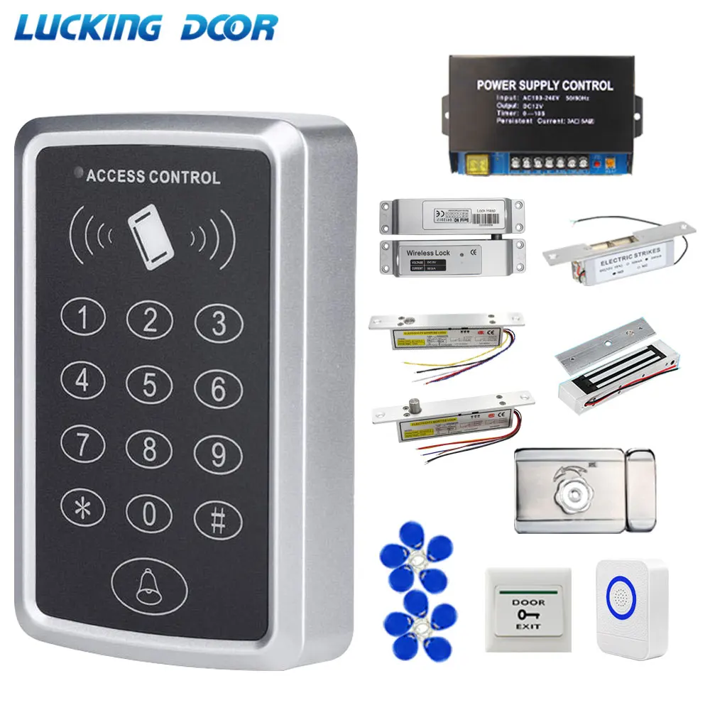 Door Access Control System Kit 125khz RFID Keypad + 5A Power Supply + 180Kg Electric Magnetic Strike Bolt Locks Kits for Home