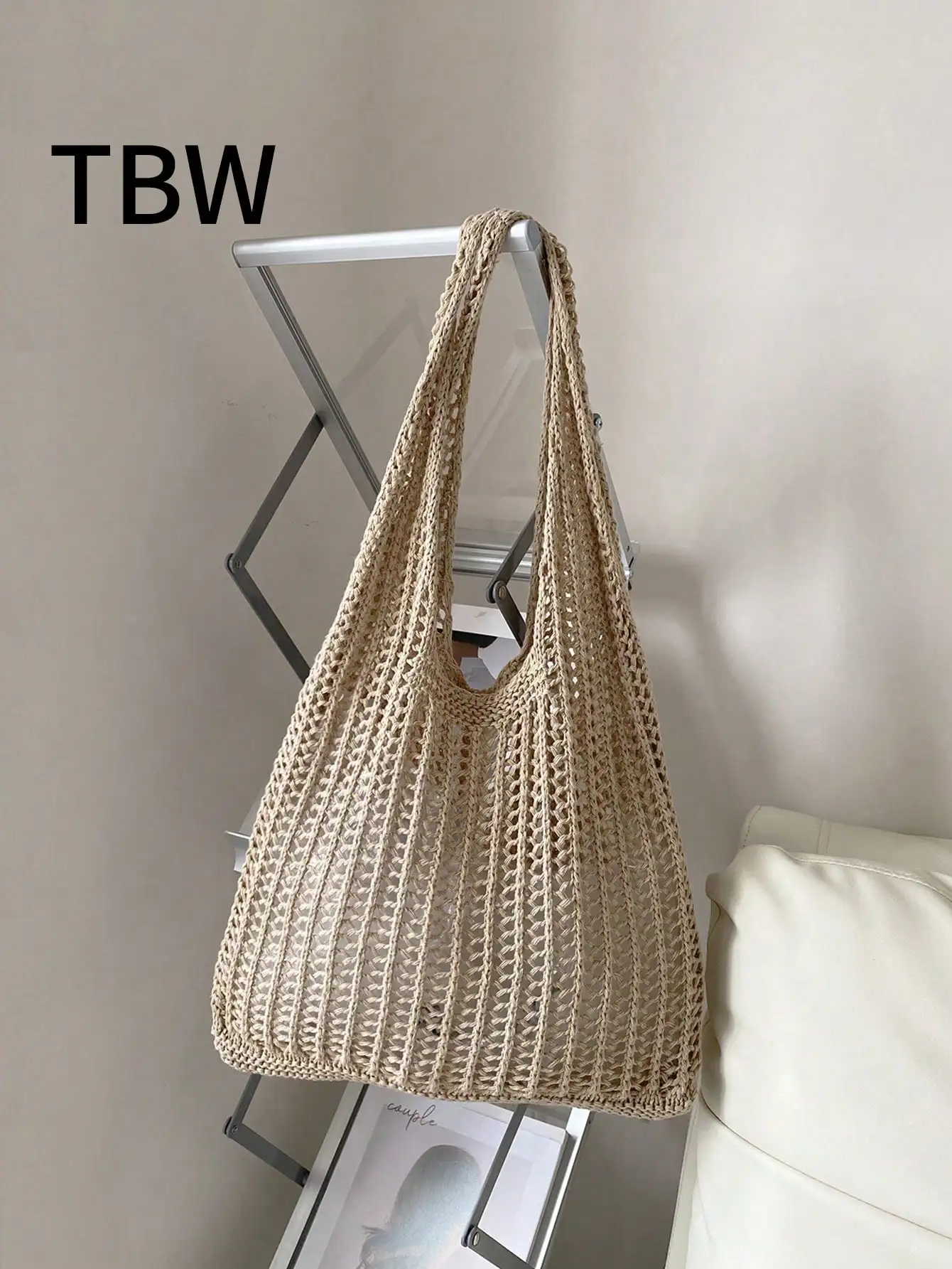 

Вязаная сумка-тоут с открытым плетением, вместительная, квадратной формы, для пляжа и повседневных прогулок