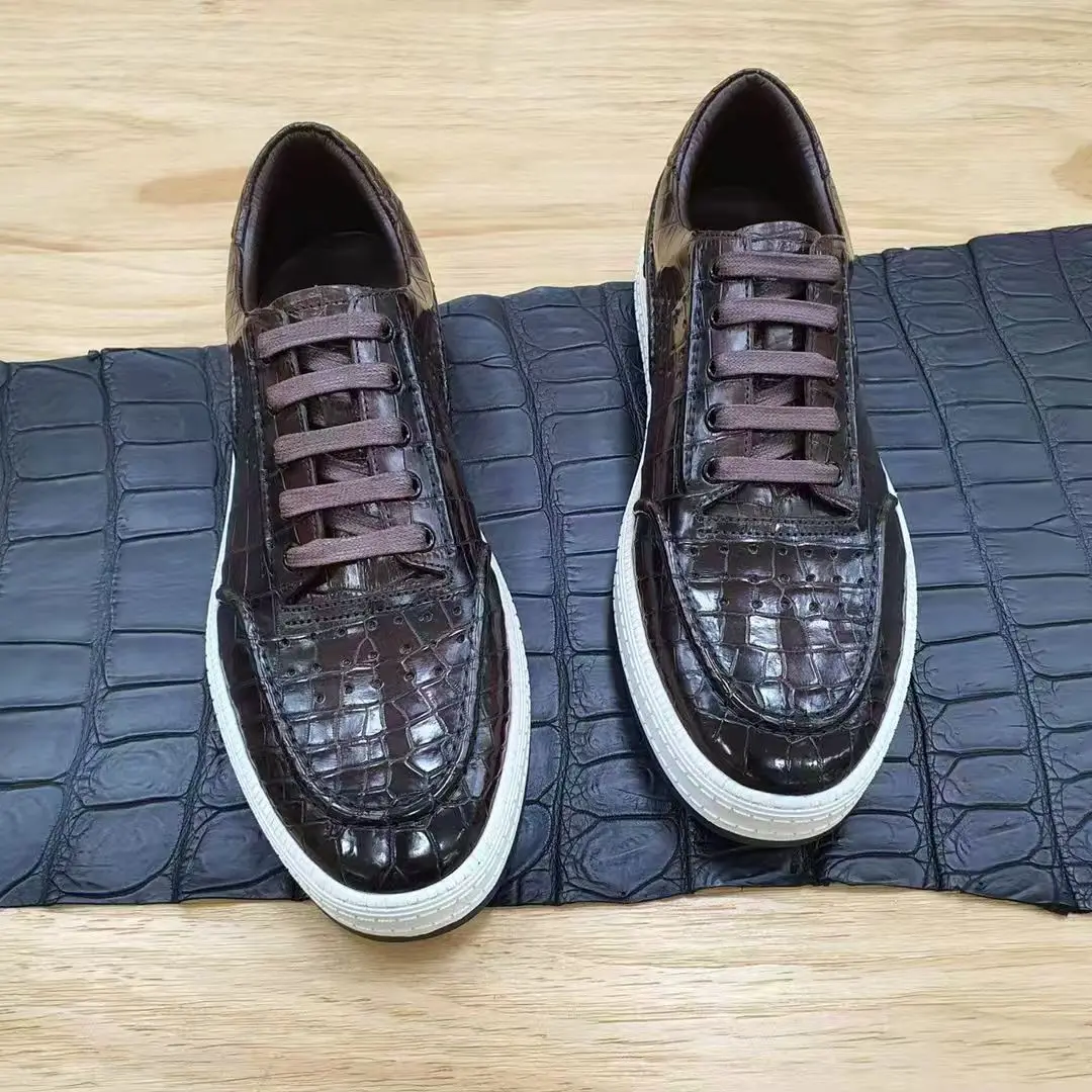 Best Quality 2025 New Genuine Crocodile Skin Men's Shoes Brown Black Cow Skin Lining Alligator Skin Fashion Leisure Sneaker