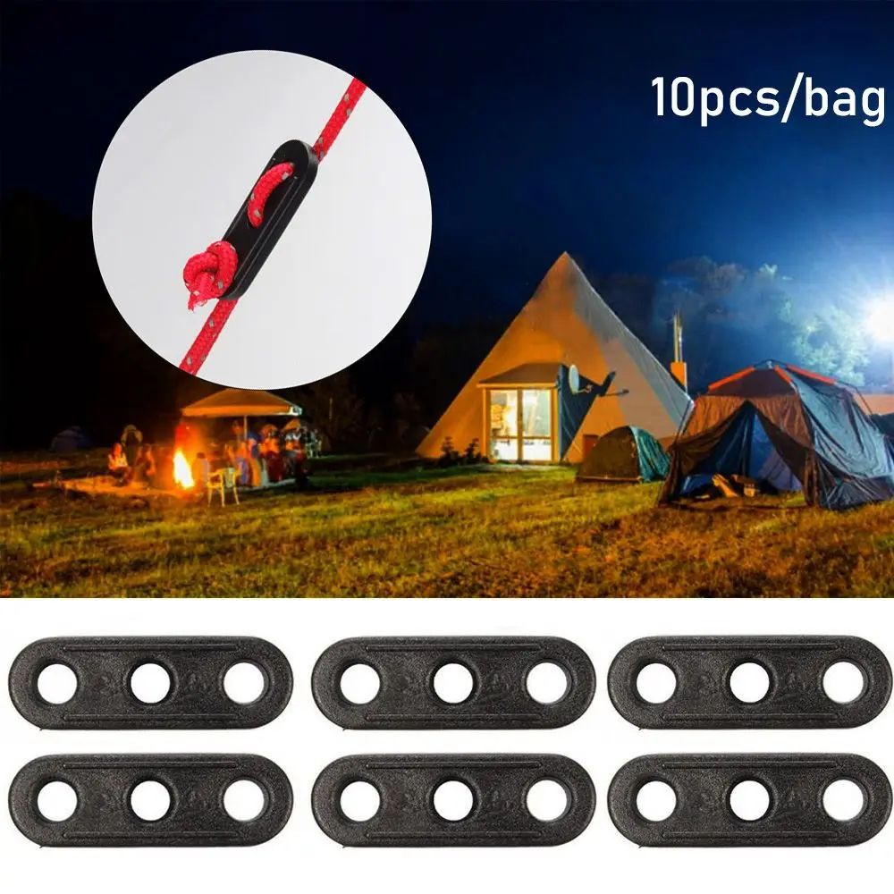 10pcs Black Camping Tent Accessory 3 Holes Wind Ropes Buckle Rope Fastener Tightening Hook Tensioner Lock