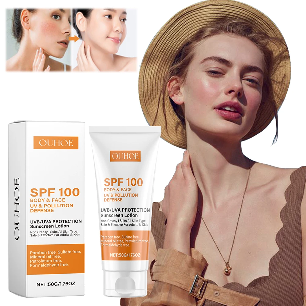 50g Face & Body Sunscreen Non-Greasy SPF 100+ Facial Sunblock UVA & UVB Protection Sunblocking Cream Anti Aging for Summer Beach