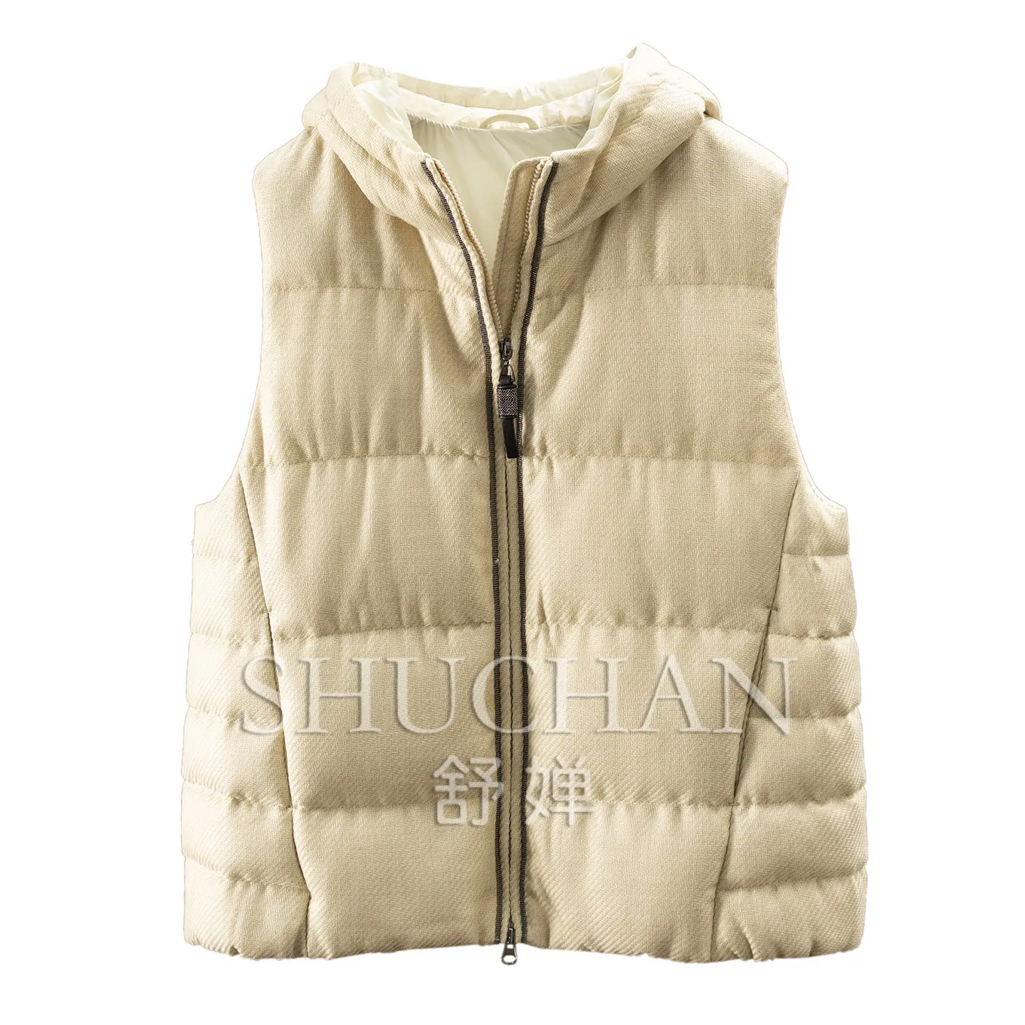 High Luxury Tank Top Hooded Bead Chain with Cashmere Wool 95 White Goose Down Vest Women's F562