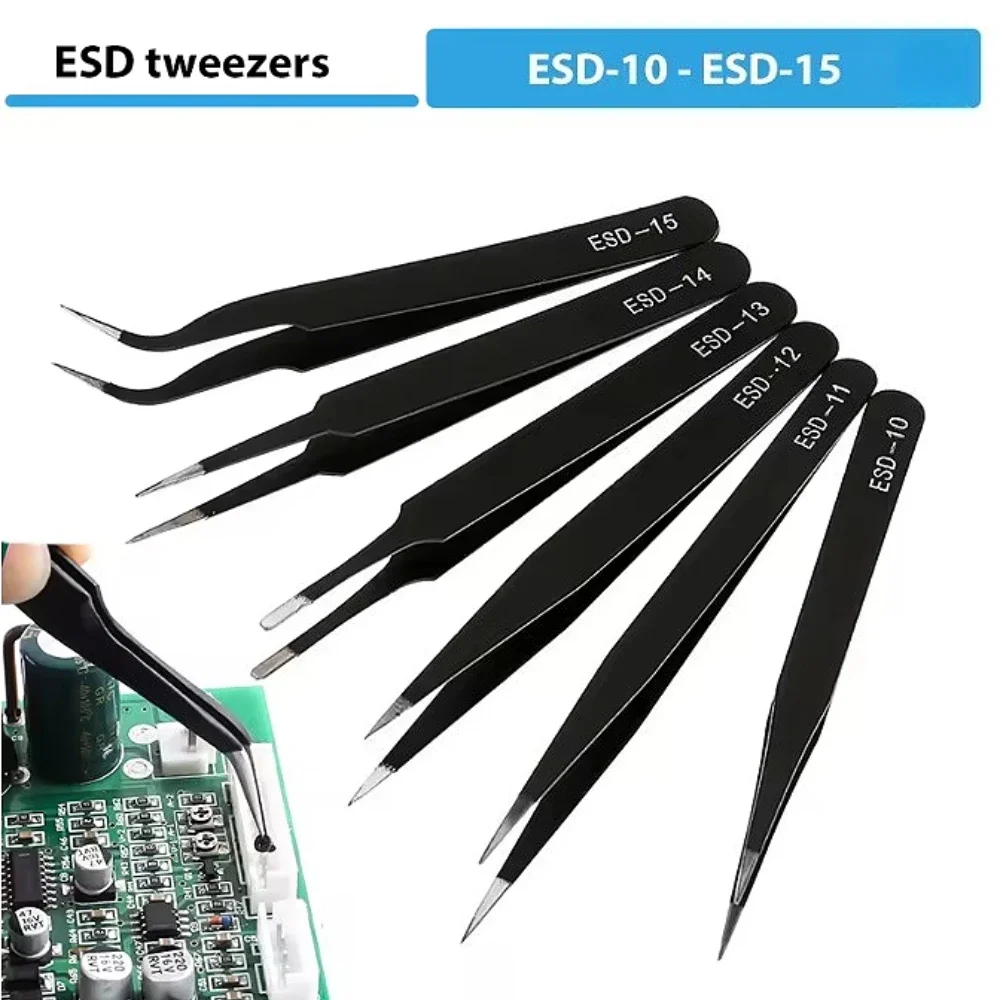 Anti-Static Stainless Steel Tweezers For Mobile Phone IC Chips Motherboard Repair Tweezers DIY Repair Tool For IPhone IPad PCB