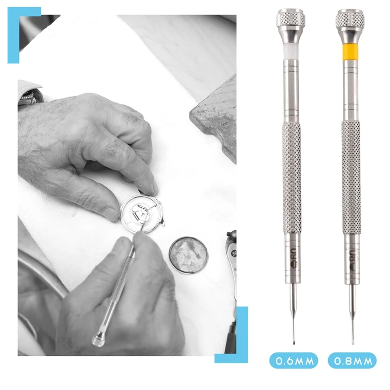 Flat Type Watch Repair Screwdrivers, Relojoeiro Conjunto de Ferramentas, 0.6mm,0.8mm, 2pcs por lote
