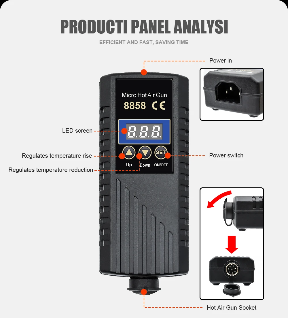 JCD 8858 hot air gun 750W adjustable temperature micro welding station LED display screen welding repair SMD BGA Tool