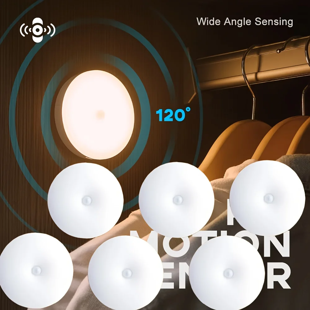 6pcs Motion Sensor Night Light-Wireless LED Detector Light for Bedrooms, Stairs, Closets and Room Decoration- Wall Lights