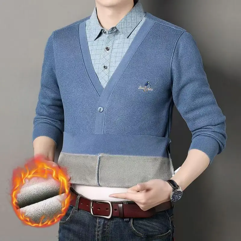 2025 Winter Men's New Style Fleece-lined Button-Down Shirt - Comfortable, Warm, Thick, And Stylish Casual Base Layer Shirt