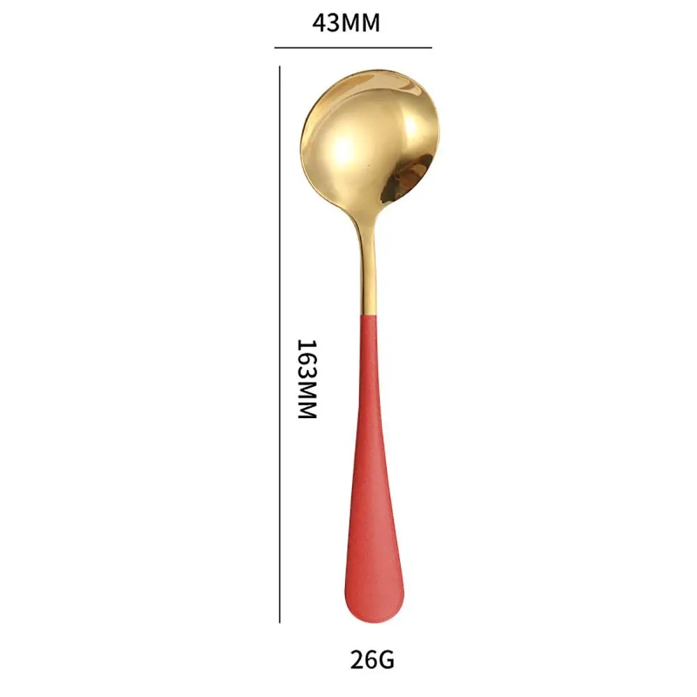 1Pcs Round Stainless Steel Soup Spoons 17cm Tableware Stirring Spoon Dishwasher Coffee Kitchen Tool for Dessert Coffee
