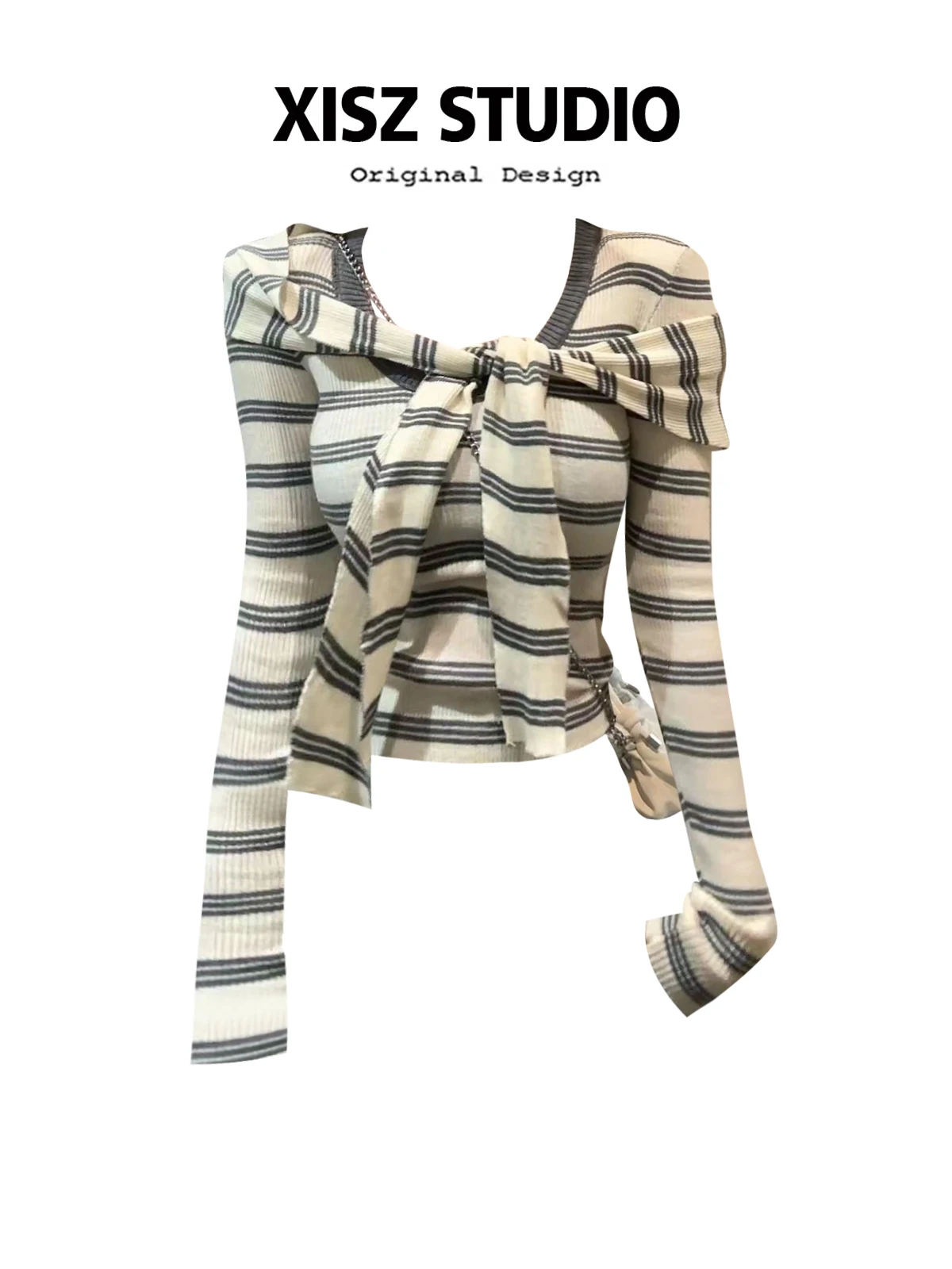 

Women Striped T-Shirt Korean Y2k Torn T-Shirt 90s Fashion Vintage Tee Top Long Sleeve Emo 2000s Aesthetic T Shirts 2025 Autumn