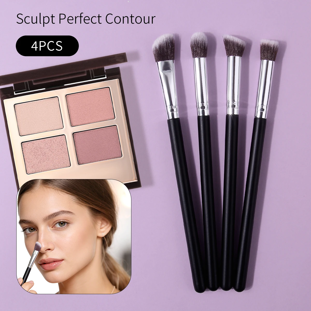 4-teiliges hochwertiges Set mit Lidschatten-, Augenbrauen-, Blending- und Detailpinseln sowie multifunktionalem Augen-Make-up-Pinselset