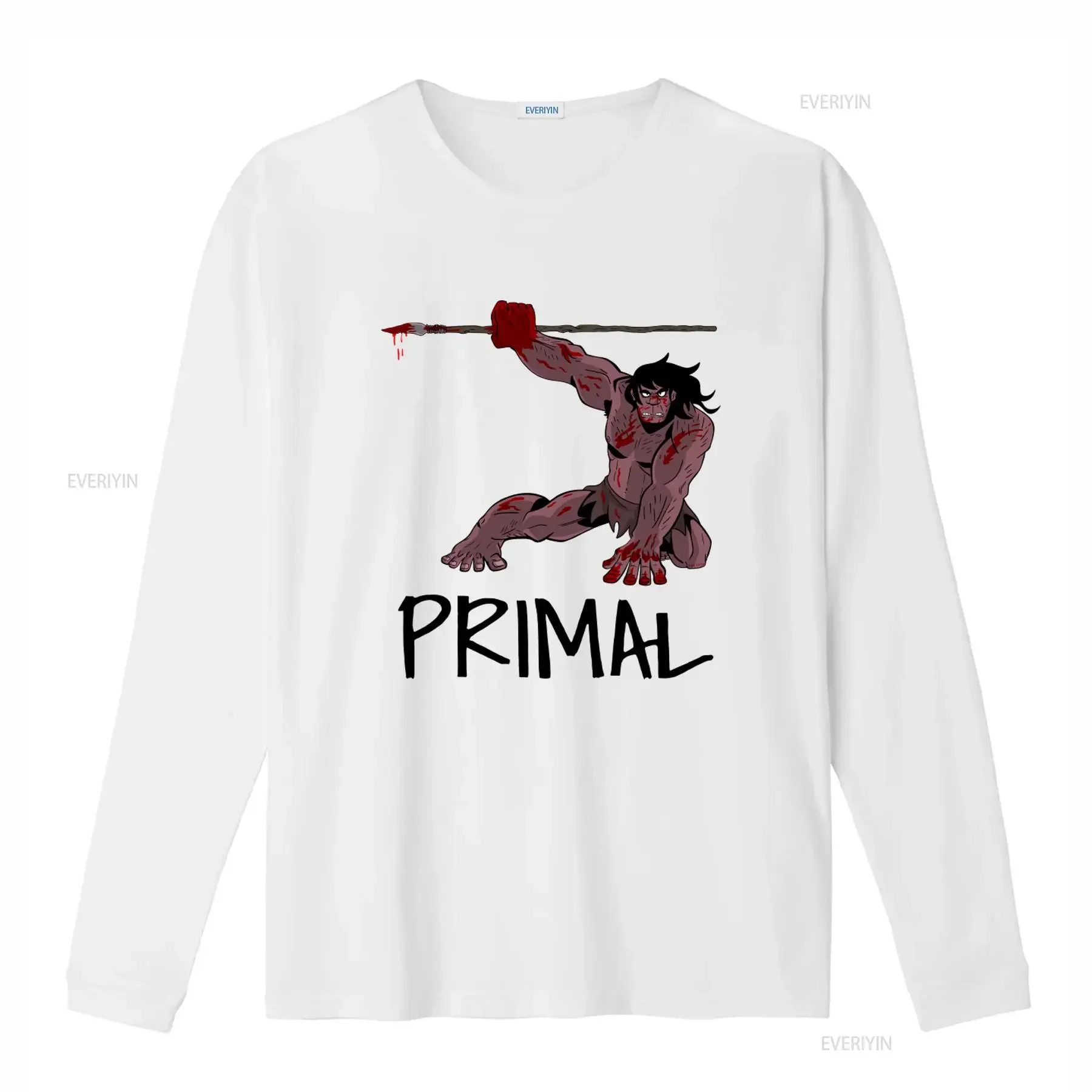 Primal Caveman Spear Genndy Tartakovsky T Shirt for Men Unique Design High Quality Print vintage Washed streetwear