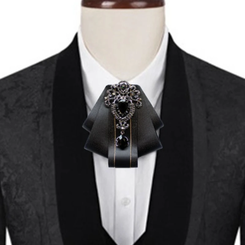 

Handmade Men's Bow Ties Ribbon Rhinestone Bows Korean British Business Banquet Suit Shirt Accessories Men Wedding Callor Flowers