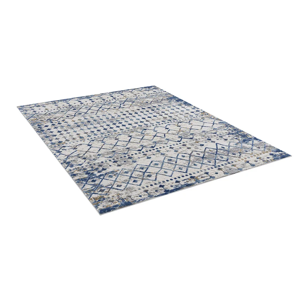 Moroccan Trellis Blue Area Rug, Non-Slip Washable Geometric Carpet for Living Room Bedroom,Soft Stain Resistant Indoor Floor Mat