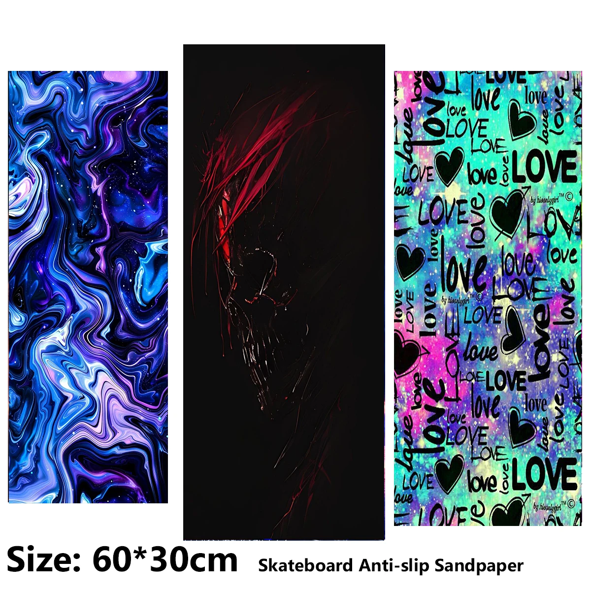 Electric Scooter Anti-slip Sticker Sandpaper Skateboard GripTape Sheet 60*30cm Abstract Texture Skull and Love Pattern