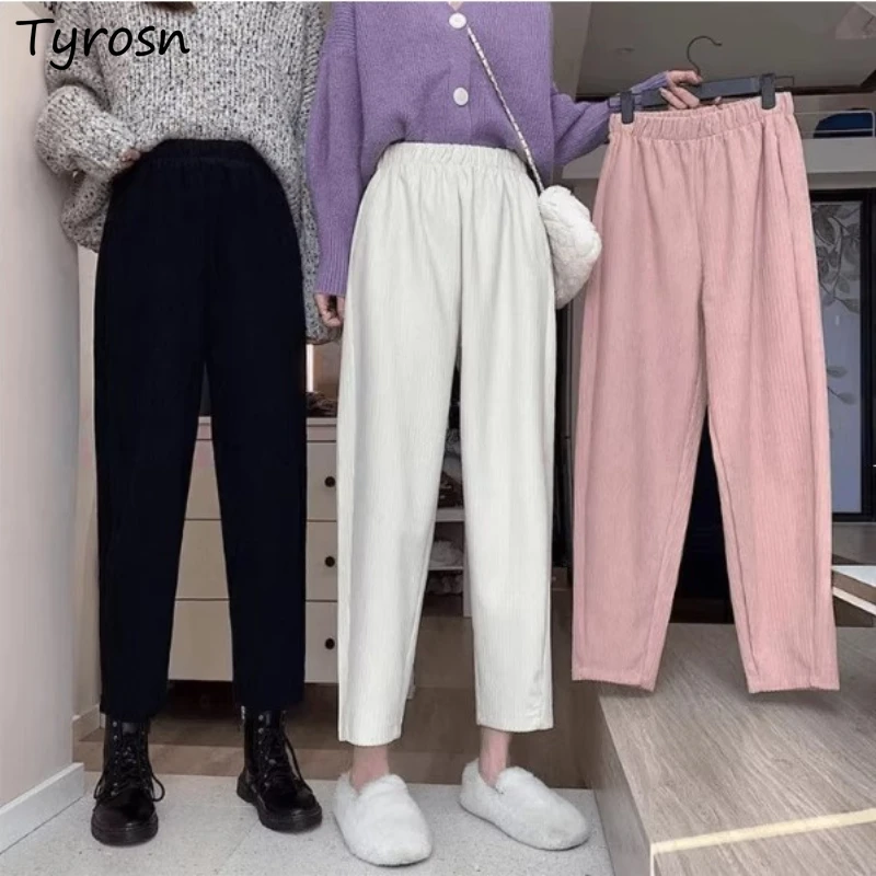 

Women Winter Pants Ankle-length Corduroy Autumn Cozy Leisure Loose Straight Trousers Korean Stylish Clothing Chic Student