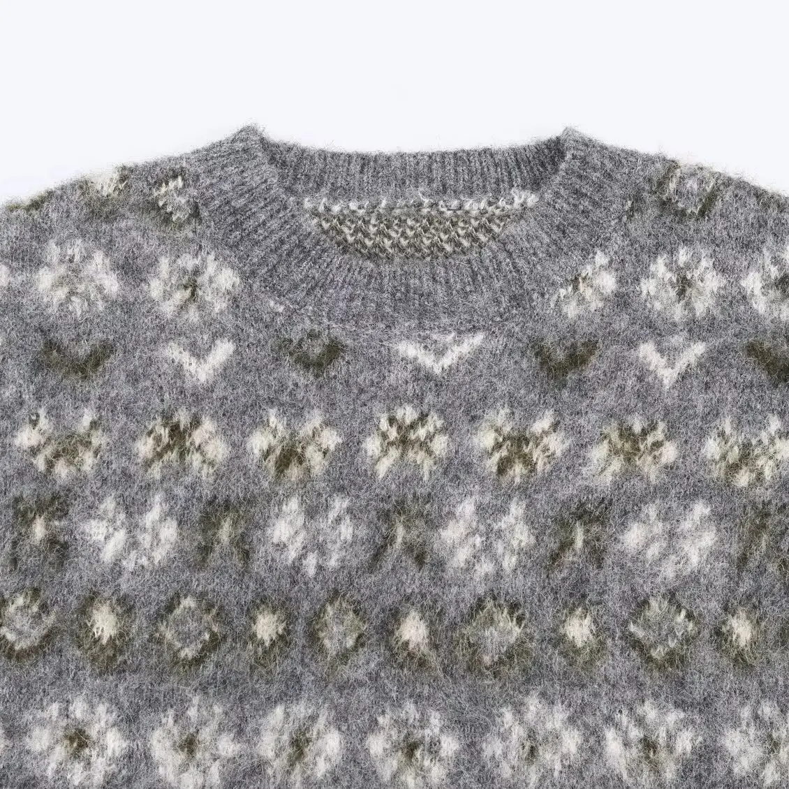 2025 خريف موضة جديدة ريترو كم طويل كل مباراة Crewneck سترة Mujer الجاكار بلوفر مغزول